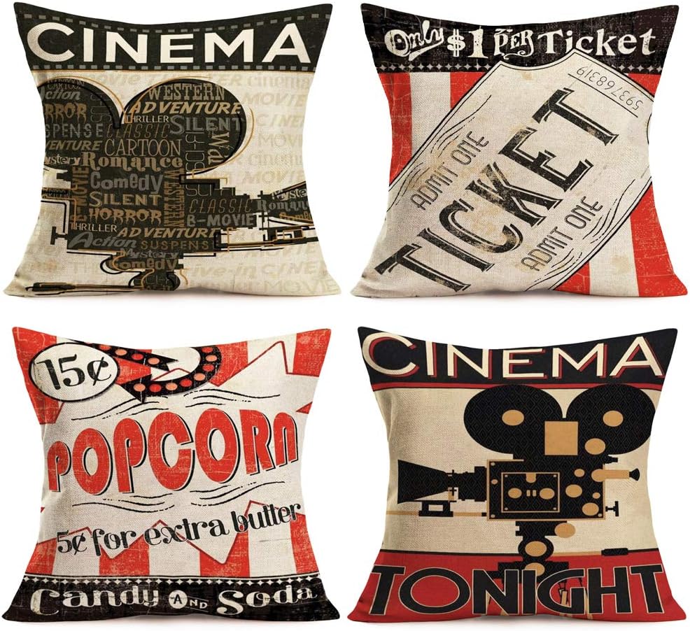 Home Cinema Tickets - Винтажные декоративные наволочки для кино с